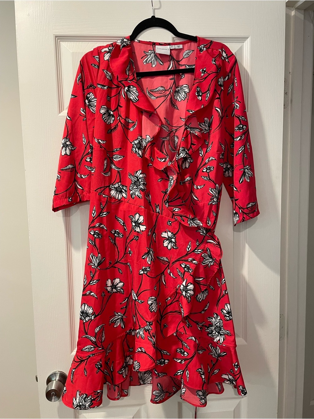 Junarose Red Floral Ruffle Wrap Dress